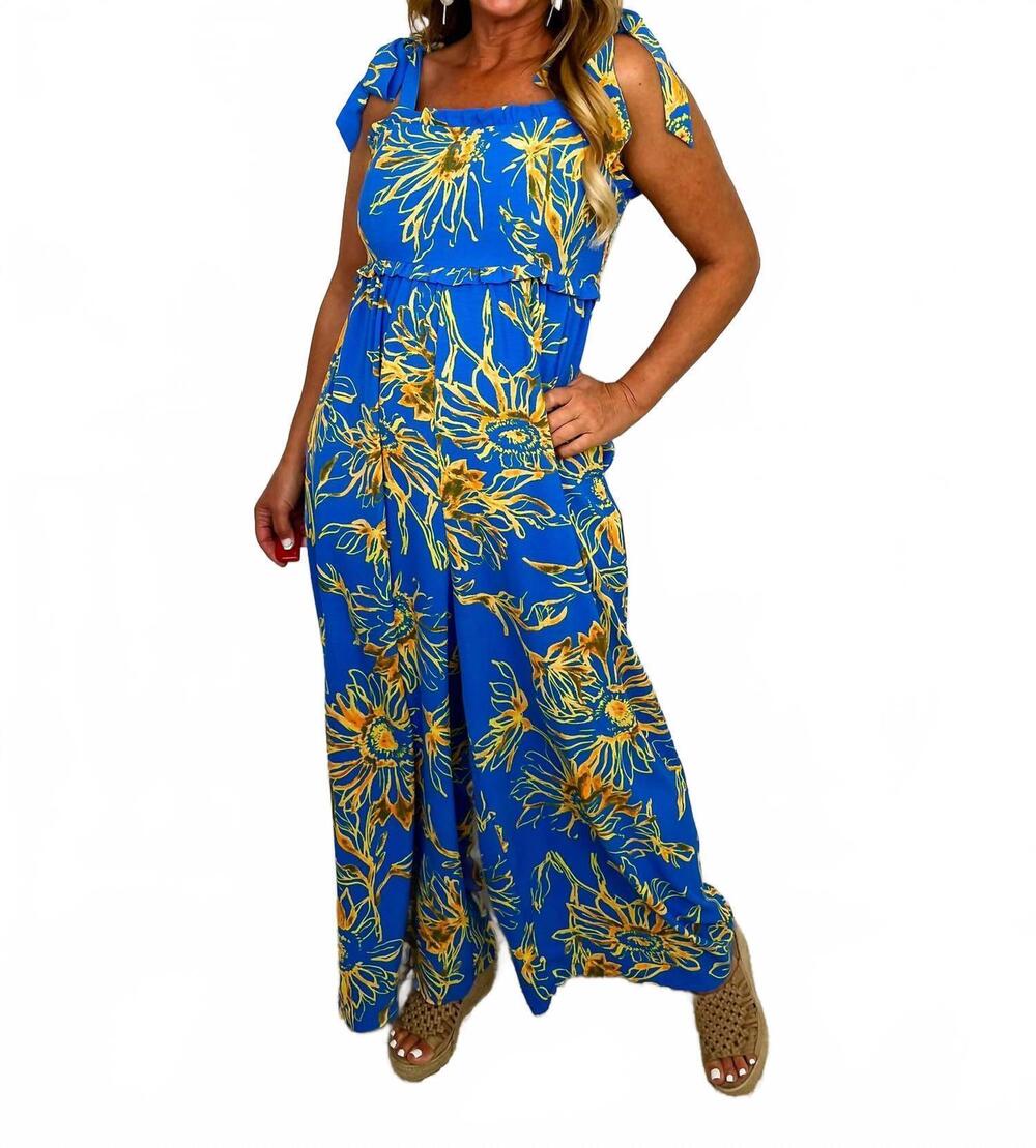 NEW ODDI sunflower oasis lightweight jumpsuit in blue